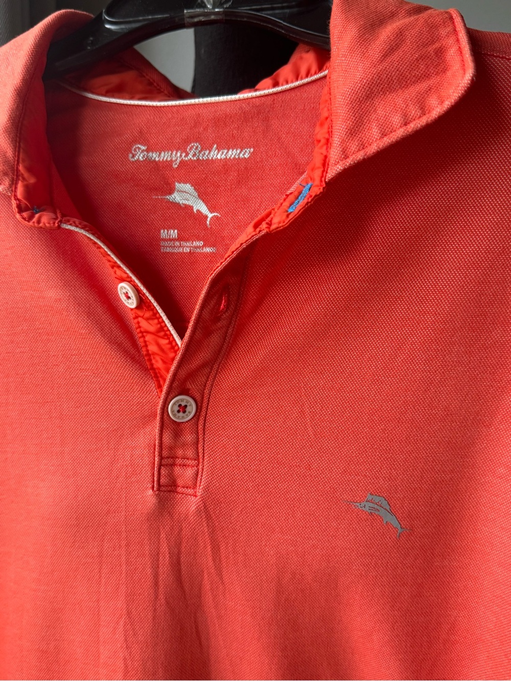 Tommy Bahama Coral-Orange Polo Shirt medium Euc - Picture 3 of 7